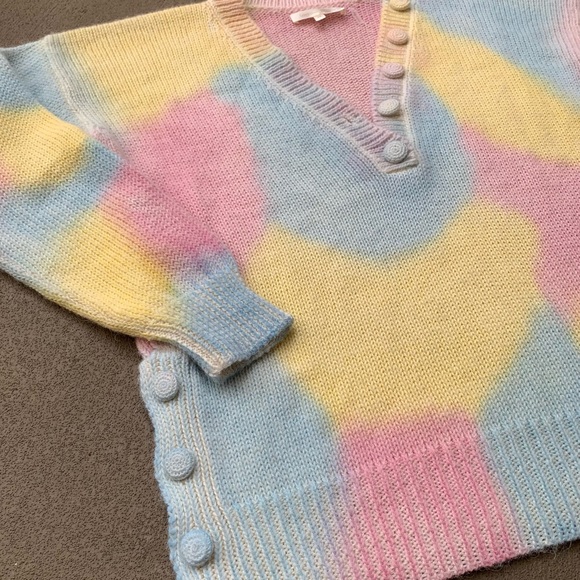 LoveShackFancy Naveen Cotton Candy Tie Dye V Neck Sweater - Picture 4 of 9